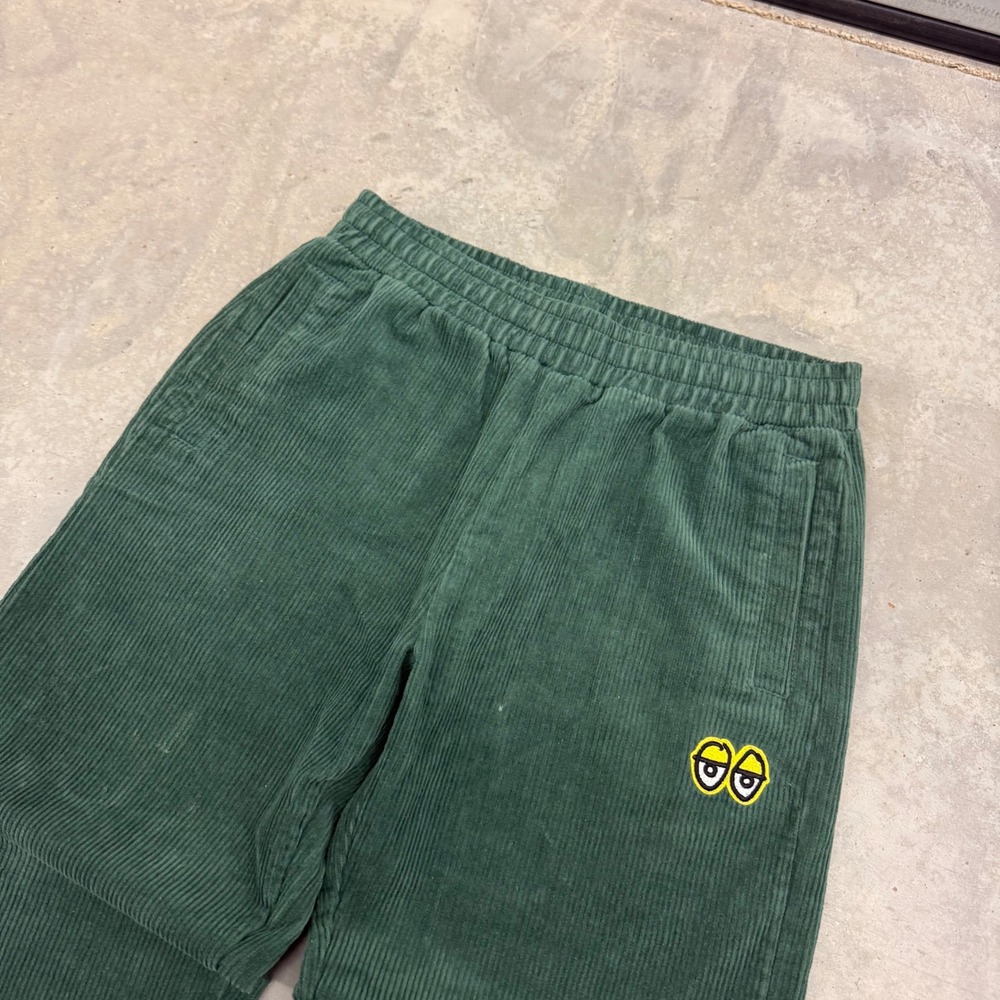 Y2K Mens Alltimers Embroidered Eyes Corduroy Skate Pants Green Medium